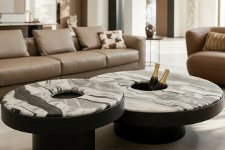 Round Marble Coffee Table Set with Hidden Storage