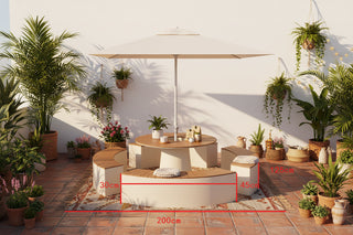 Round Outdoor Dining Set with Integrated Curved Bench 