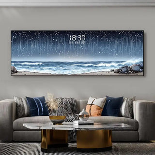 Seashore Digital Wall Clock – Luxury Scenic LED Clock with Temperature & Date