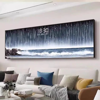 Seashore Digital Wall Clock – Luxury Scenic LED Clock with Temperature & Date