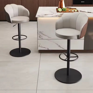 Italian Minimalist Floral Bar Chair – Rotatable Modern Leather Design