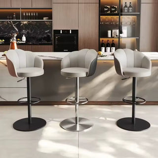 Italian Minimalist Floral Bar Chair – Rotatable Modern Leather Design