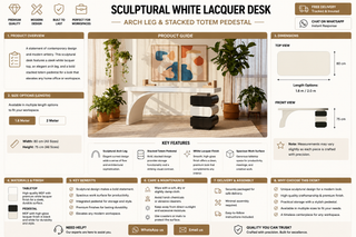 Escritorio escultórico lacado blanco – pata en arco y pedestal tótem apilado