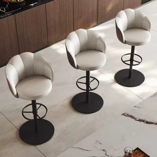 Italian Minimalist Floral Bar Chair – Rotatable Modern Leather Design