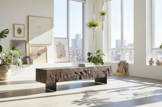 Smoked Solid Ash Wood Long Bench
