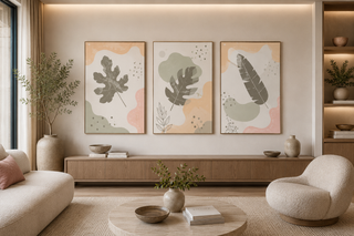 Soft Pastel Tropical Leaf Abstract Wall Art Set-Graffitiwallarts.com