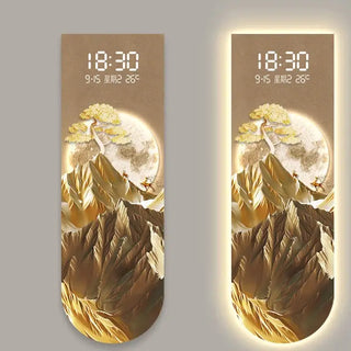 Sunlit Golden Mountain LED Wall Art Clock – Touch Digital Modern Decor - GraffitiWallArts.com