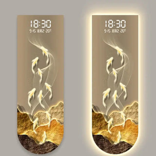 Sunlit Golden Mountain LED Wall Art Clock – Touch Digital Modern Decor - GraffitiWallArts.com