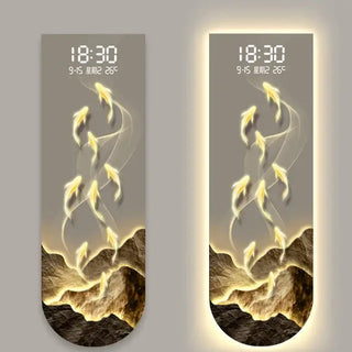Sunlit Golden Mountain LED Wall Art Clock – Touch Digital Modern Decor - GraffitiWallArts.com