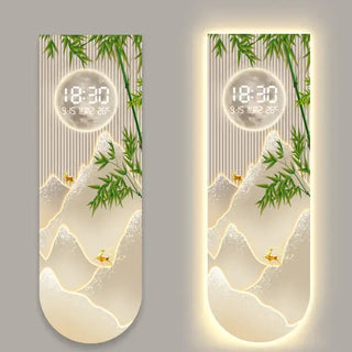 Sunlit Golden Mountain LED Wall Art Clock – Touch Digital Modern Decor - GraffitiWallArts.com