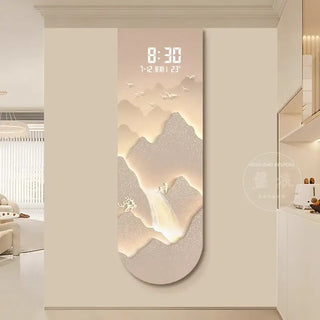 Sunlit Golden Mountain LED Wall Art Clock – Touch Digital Modern Decor - GraffitiWallArts.com