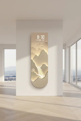 Sunlit Golden Mountain LED Wall Art Clock – Touch Digital Modern Decor - GraffitiWallArts.com