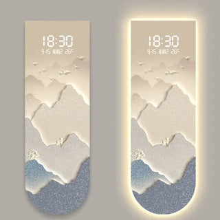 Sunlit Golden Mountain LED Wall Art Clock – Touch Digital Modern Decor - GraffitiWallArts.com