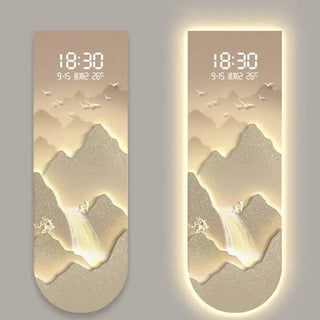 Sunlit Golden Mountain LED Wall Art Clock – Touch Digital Modern Decor - GraffitiWallArts.com