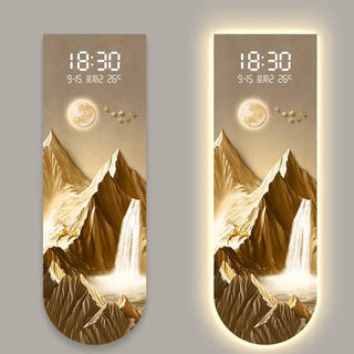 Sunlit Golden Mountain LED Wall Art Clock – Touch Digital Modern Decor - GraffitiWallArts.com