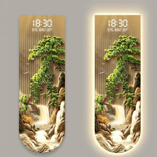 Sunlit Golden Mountain LED Wall Art Clock – Touch Digital Modern Decor - GraffitiWallArts.com