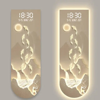 Sunlit Golden Mountain LED Wall Art Clock – Touch Digital Modern Decor - GraffitiWallArts.com