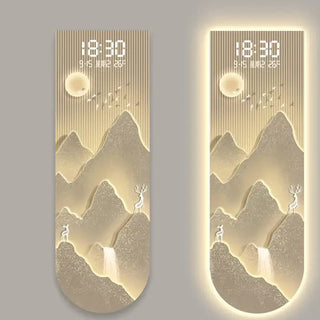 Sunlit Golden Mountain LED Wall Art Clock – Touch Digital Modern Decor - GraffitiWallArts.com