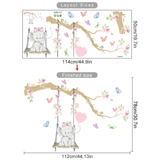 Swinging Elephant Butterfly Wall Sticker for Kids