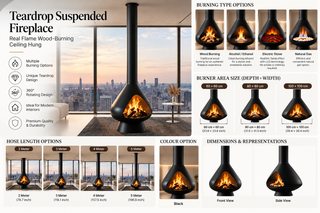Teardrop Hängekamin – Echtholz-befeuerter Deckenkamin