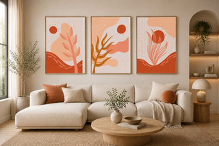 Terracotta Botanical Leaves Abstract Trio Wall Art-Graffitiwallarts.com