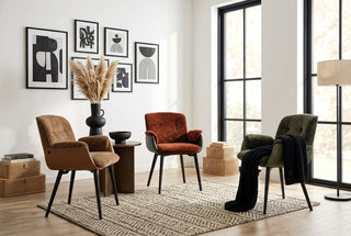Textured Fabric Dining Armchair with Buttoned Back-GraffitiWallArts