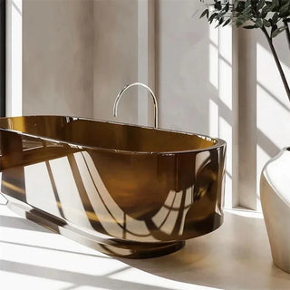 Transparent Resin Freestanding Bathtub Tea Brown Soaking Tub-Graffitiwallarts