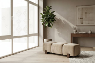 Two-Tone Upholstered Oak Stool Bench – 