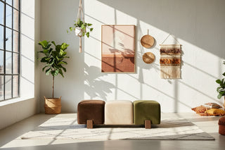 Two-Tone Upholstered Oak Stool Bench