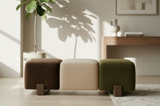 Two-Tone Upholstered Oak Stool Bench
