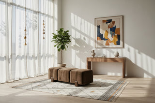 Two-Tone Upholstered Oak Stool Bench