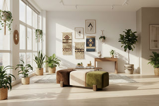 Two-Tone Upholstered Oak Stool Bench