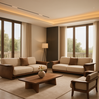 Wabi Sabi Walnut Wood Minimalist Sofa Set-GraffitiWallArt