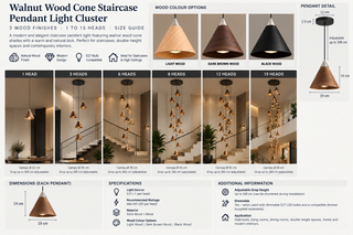 Walnut Wood Cone Staircase Pendant Light Cluster