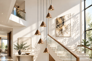 Walnut Wood Cone Staircase Pendant Light Cluster-GraffitiWallArts