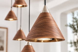 Walnut Wood Cone Staircase Pendant Light Cluster-GraffitiWallArts
