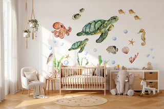 Watercolour Turtle Octopus Wall Stickers for Kids-GraffitiWallArts