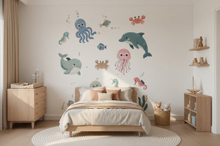 Watercolour Whale Seahorse Wall Stickers for Kids-GraffitiWallArts
