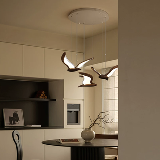 Wooden Bird-Inspired LED Chandelier Light – Artistic Pendant Lighting - GraffitiWallArts.com