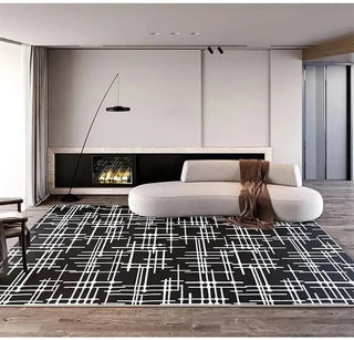Abstract Black & White High Pile Tufted Rug-GraffitiWallArts