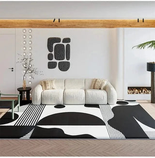Abstract Black & White High Pile Tufted Rug-GraffitiWallArts