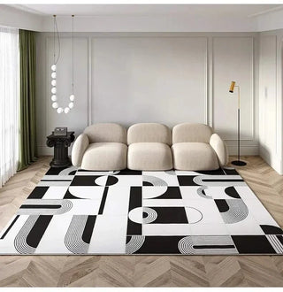 Abstract Black & White High Pile Tufted Rug-GraffitiWallArts