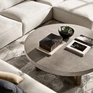 Aged Pine Wood Round Coffee Table-Coffee Table