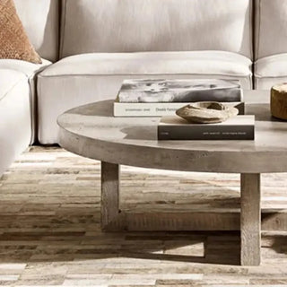 Aged Pine Wood Round Coffee Table-Coffee Table