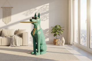 Alsatian Dog Tray Statue – White Gloss German Shepherd with Gold Sunglasses & Tray-GraffitiWallArts