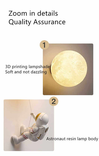 Astronaut on Moon Wall Lamp - Kids Room Lighting-GraffitiWallArts