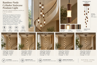 Bamboo-Node Cylinder Staircase Pendant Light – Walnut Wood-Grain & Acrylic, 6 to 18 Heads-GraffitiWallArts