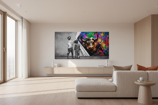 Banksy Art Boy Girl Pulling Curtain Canvas Wall Art-GraffitiWallArts