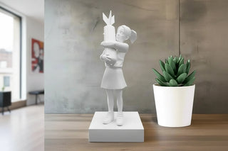Banksy Bomb Hugger Girl Statue – Street Art Sculpture | 58cm, 100cm, 150cm, 200cm & 250cm | White, Black & Gold-GraffitiWallArts