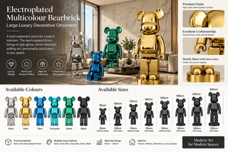 Electroplated Multicolour Bearbrick Statue Large Luxury Decorative Ornament